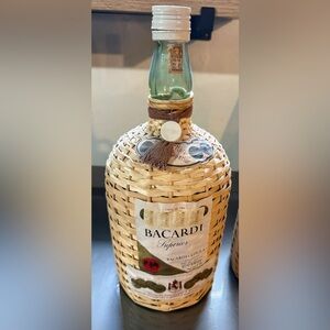 Vintage Wicker Wrapped Ron Bacardi Superior Puerto Rican Rum Bottle